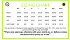 High Visibility Cycling Top - Purple love sizing chart showing dimensions for XS to XXXL.