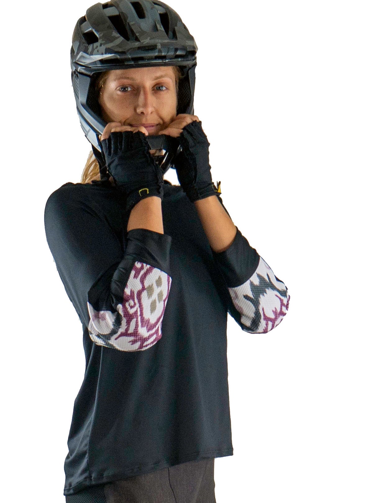 MTB JERSEY BLACK WITH FUNKY ELBOW PANELS no G-Form Pads - Moxie Cycling