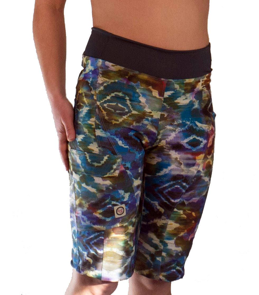 Women's Mountain Short - Groove, colorful bike shorts with yoga waistband and pockets.
