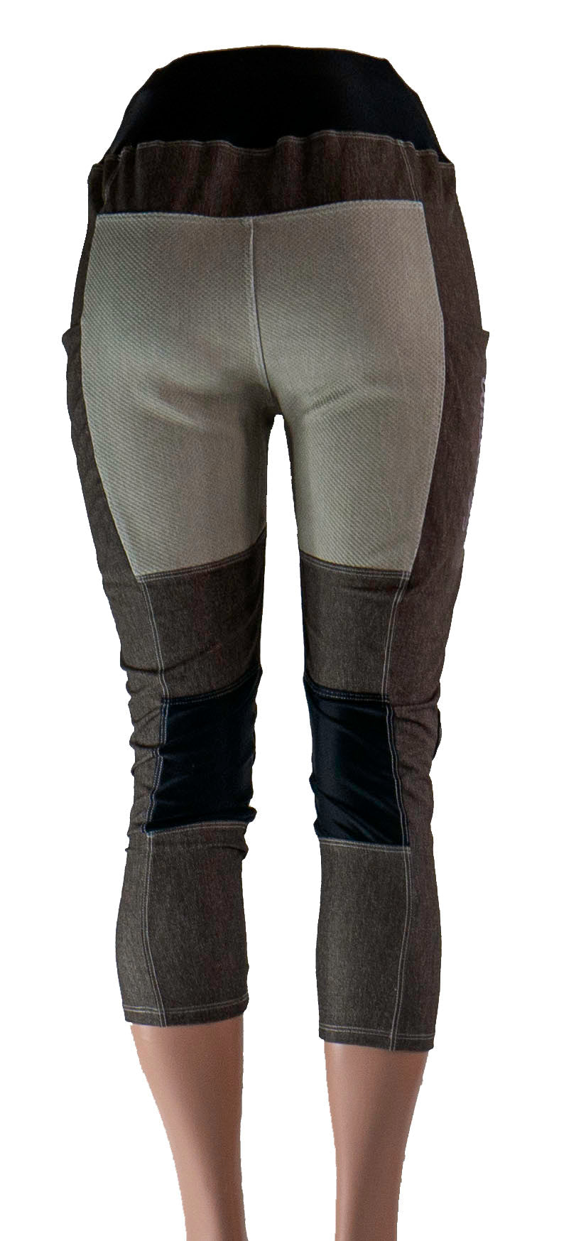 Women's bike pants in mixed denim design, ideal for cycling in various conditions.