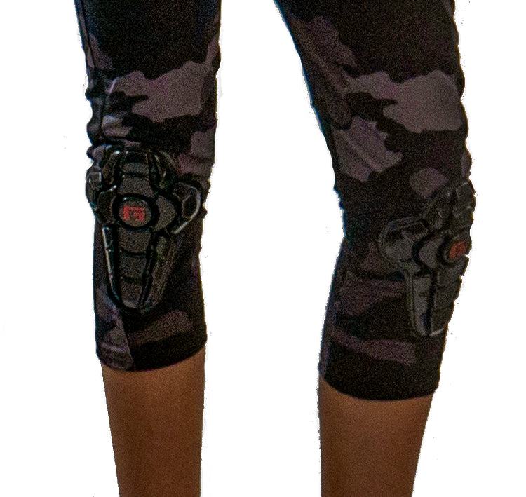Tough rugged mountain bike pants with integrated G-Form knee pads for women.
