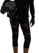 Technical mountain bike pants for women with integrated G-Form knee pads — front view"