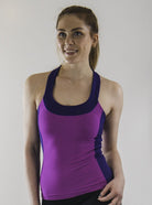 High Visibility Cycling Top in purple with T-back design and scoop neckline.